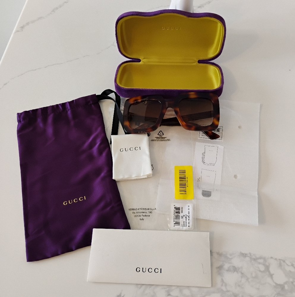 NWT Gucci Sunglasses (53-25-145) Havana Tortoise Shell Square - Picture 11 of 15